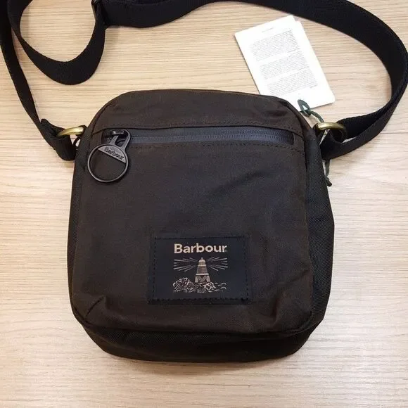 BARBOUR Mens Field Wax Crossbody Bag Olive Black